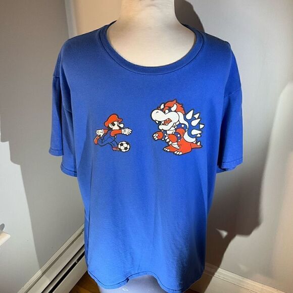 Super Mario Brothers Graphic Tee by Who are Ya  Soccer Football Britboy. Royal b - Picture 1 of 8